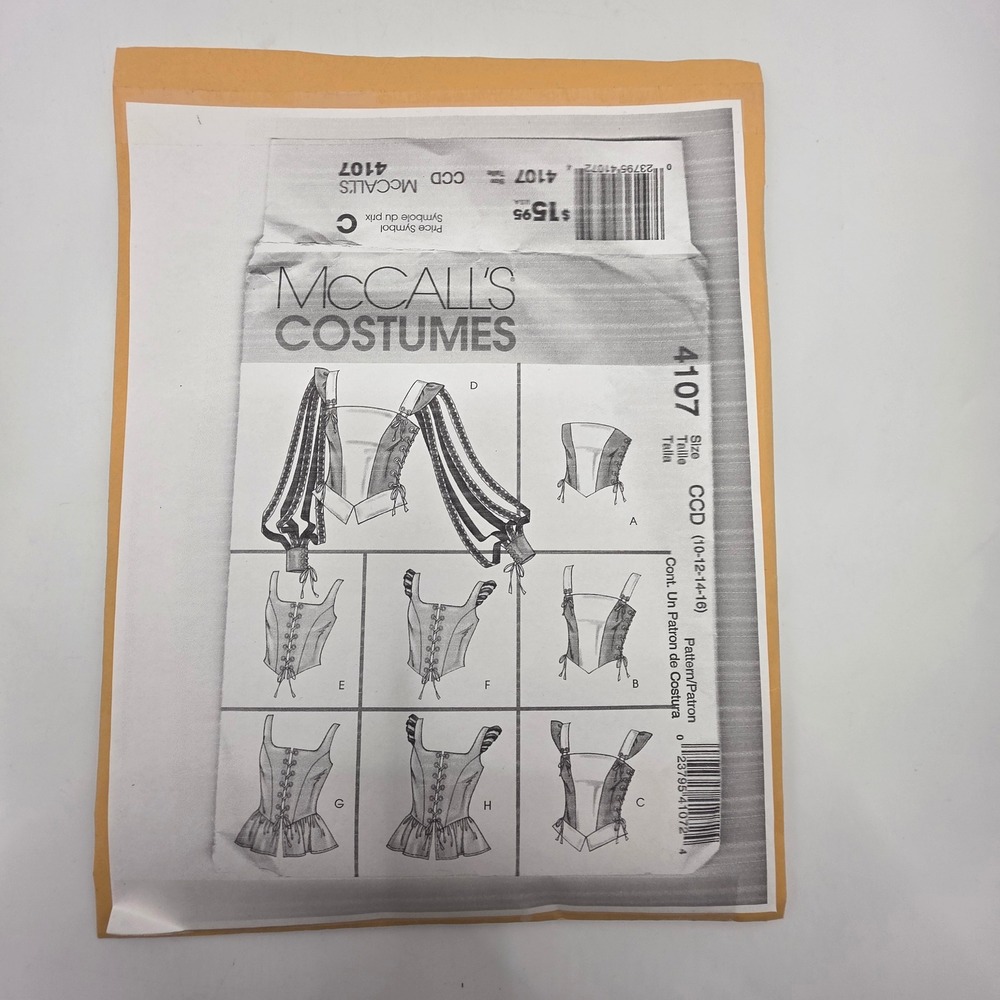 McCall's Sewing Pattern 4107 Corset Top Bodice Renaissance Pirate Costume 10-16